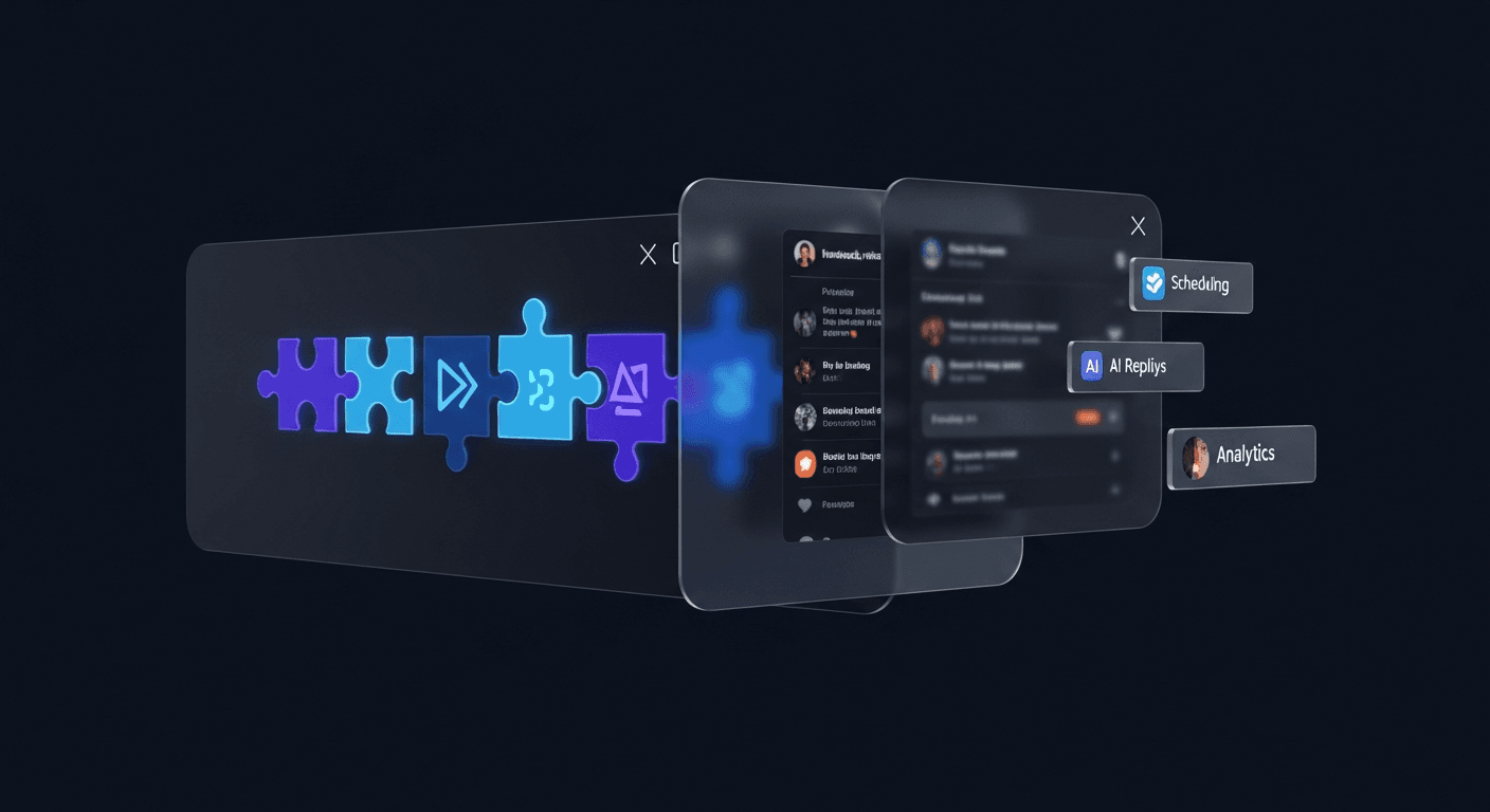 Chrome extension toolbar with glowing social media overlay panel