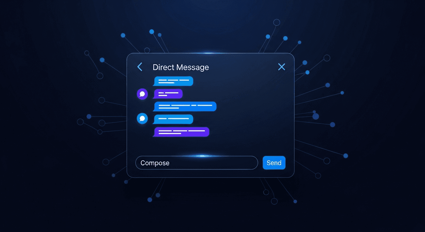 Dark mode direct message interface with glowing conversation thread