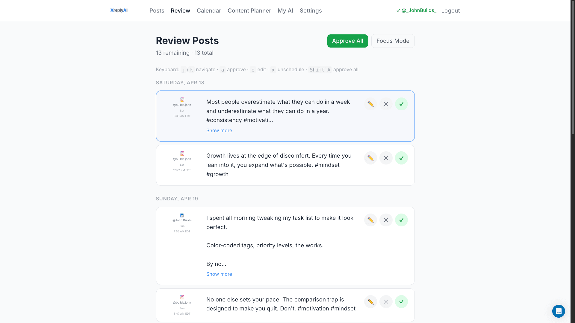 XreplyAI review workflow for team approval before publishing
