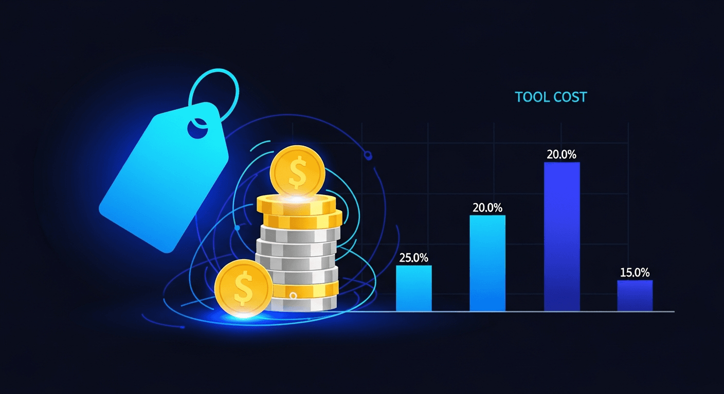 Abstract price tag and budget graph visualizing AI social media tool costs