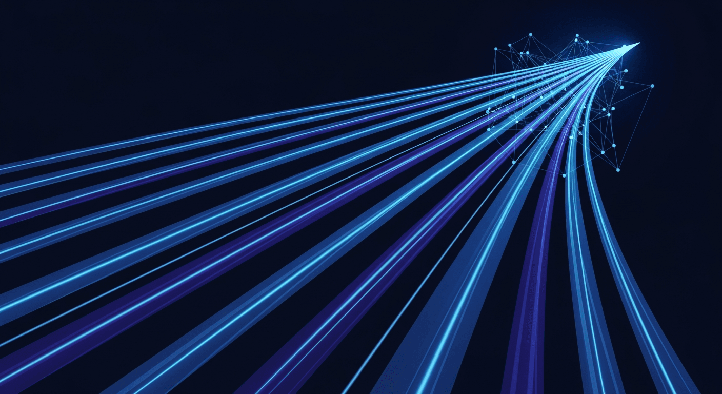 Abstract multi-track streams flowing in parallel on dark navy background