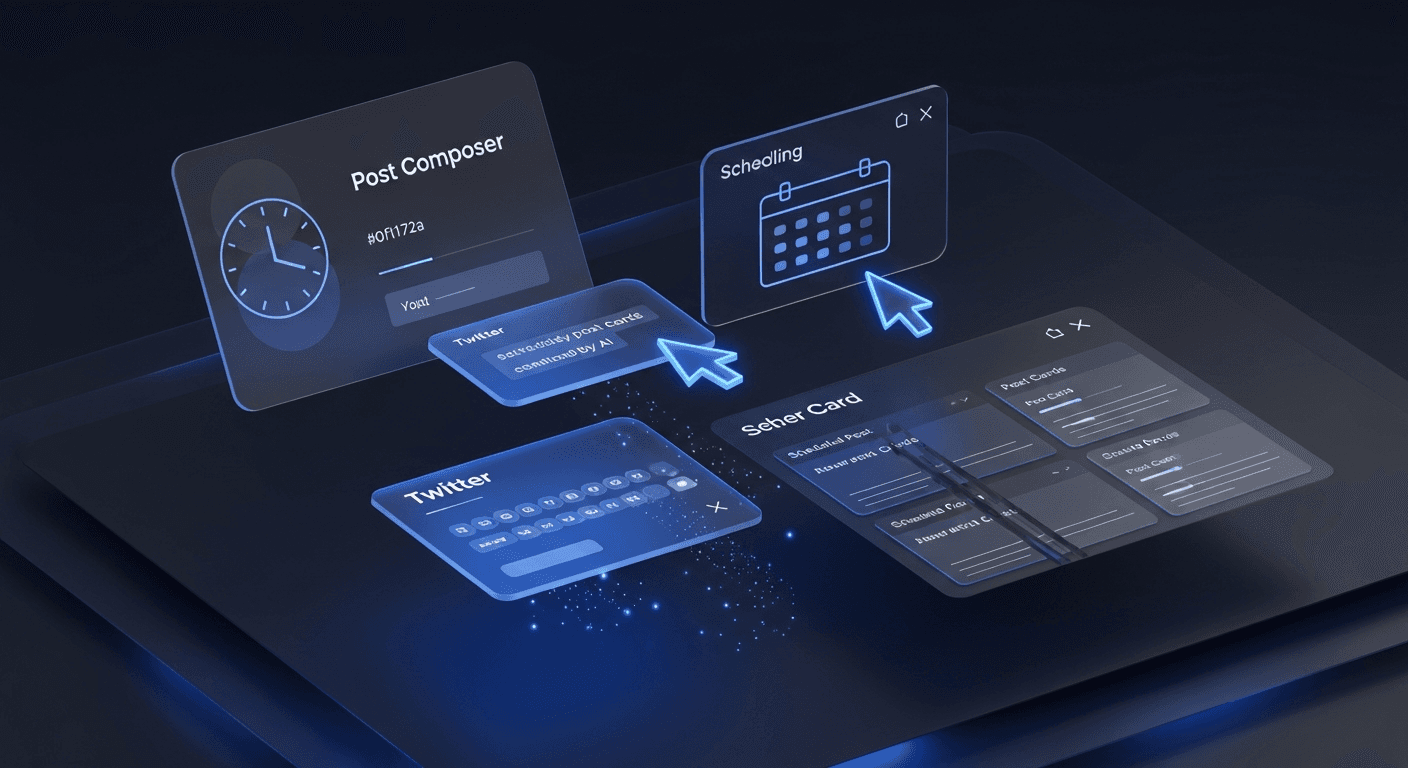 Seven free Twitter post maker tools compared side by side on a laptop screen