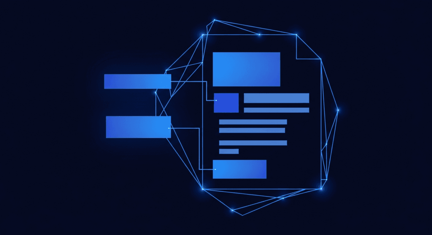 Abstract dark navy illustration representing LinkedIn post writing and content strategy with electric blue accents