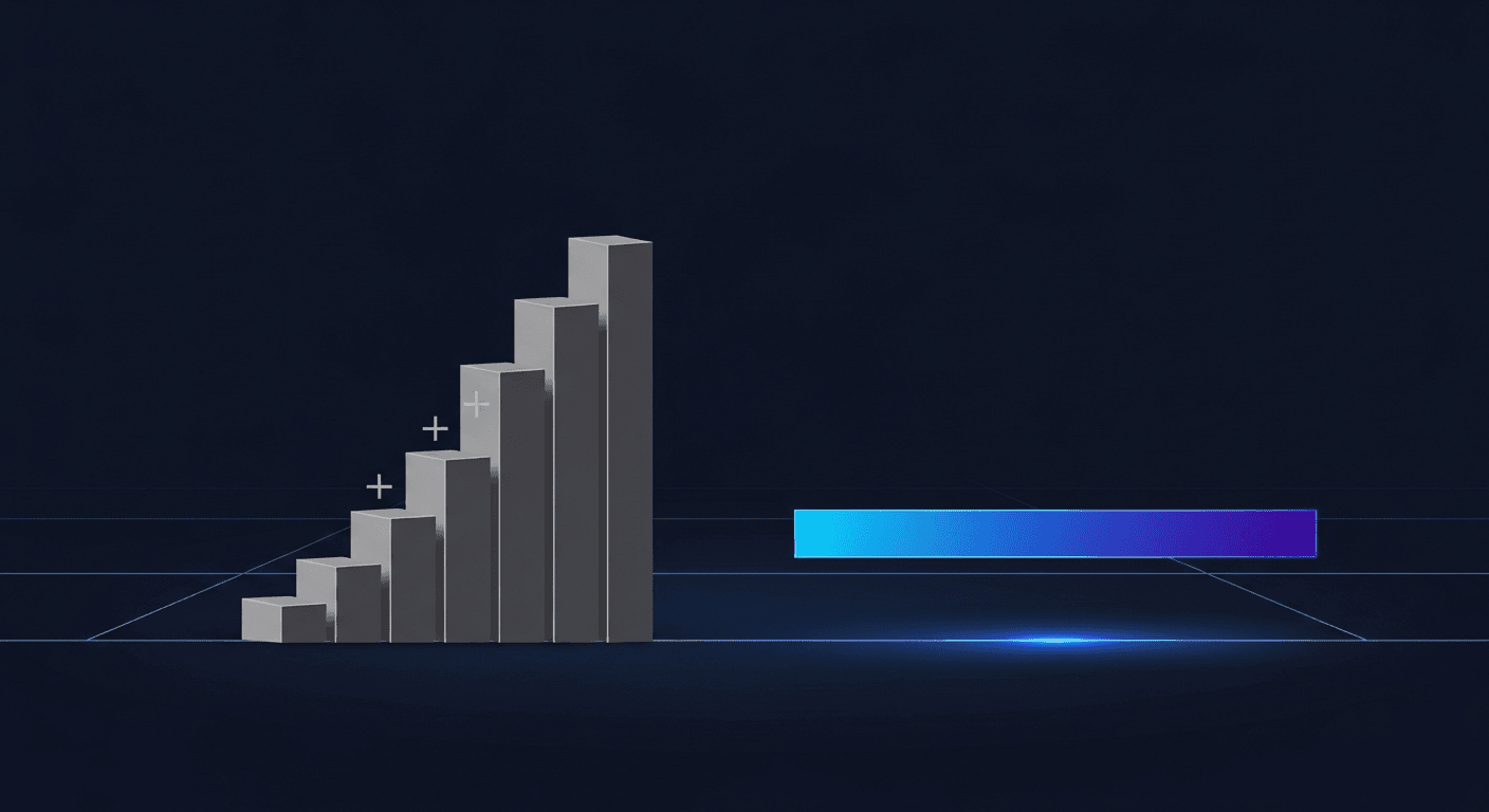 Abstract stacked pricing tiers and connected nodes showing flat versus per-seat billing models