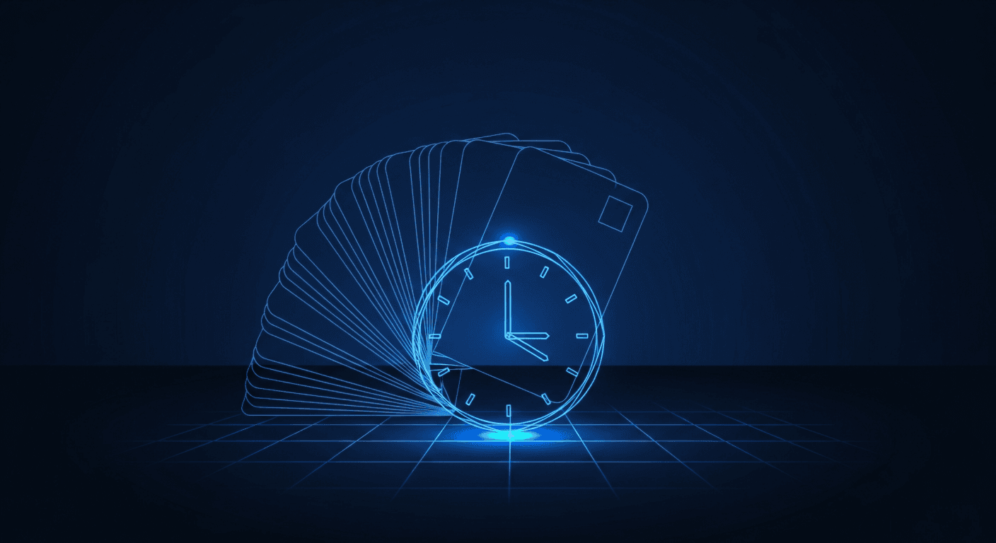 Abstract calendar grid with a small clock icon marking one hidden queued slot
