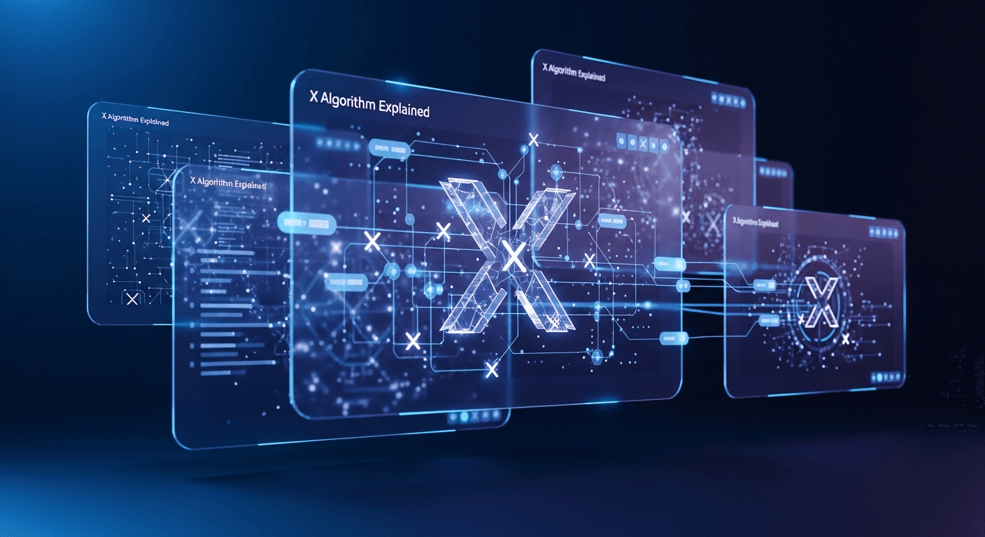 X algorithm diagram showing engagement signals and post distribution on X